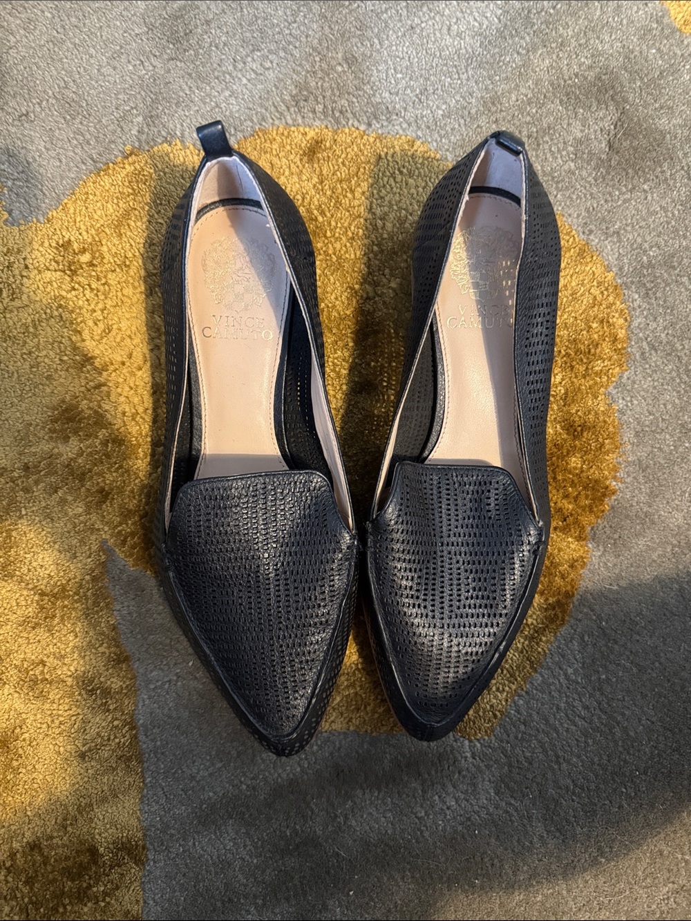 Vince Camuto Black Perforated Pointed Slip-On Flats